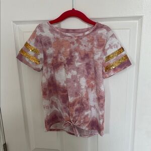 SO Kids Pink and Orange Tie-Dye T-Shirt with Flip Sequin Gold / Rainbow Stripes